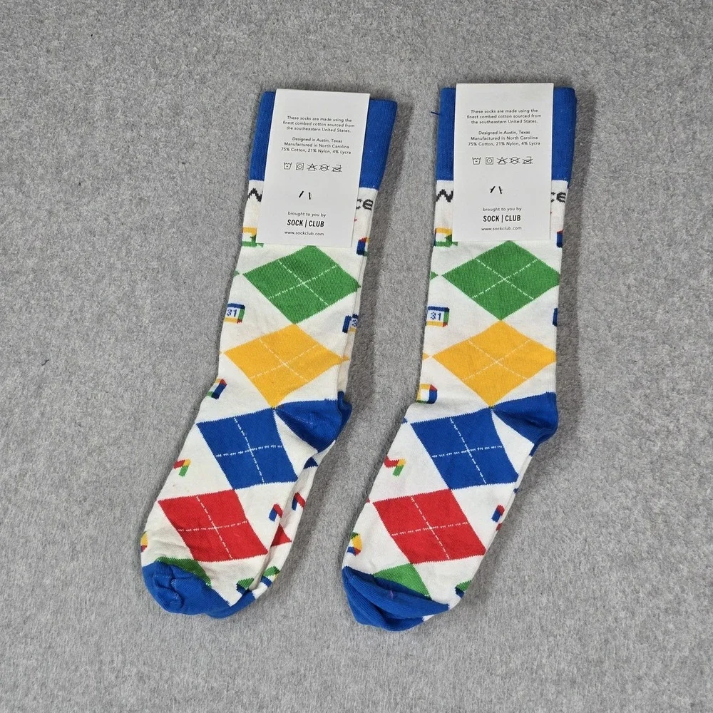Sock‎ Club Men Socks OS Blue Google Argyle Diamond 2 Pairs NWT